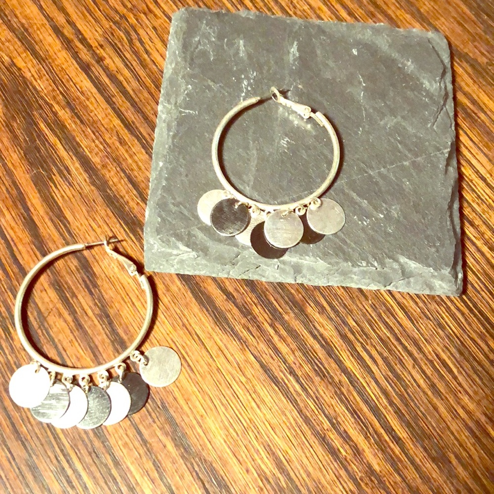 Silver hoop fashion earrings with silver disc